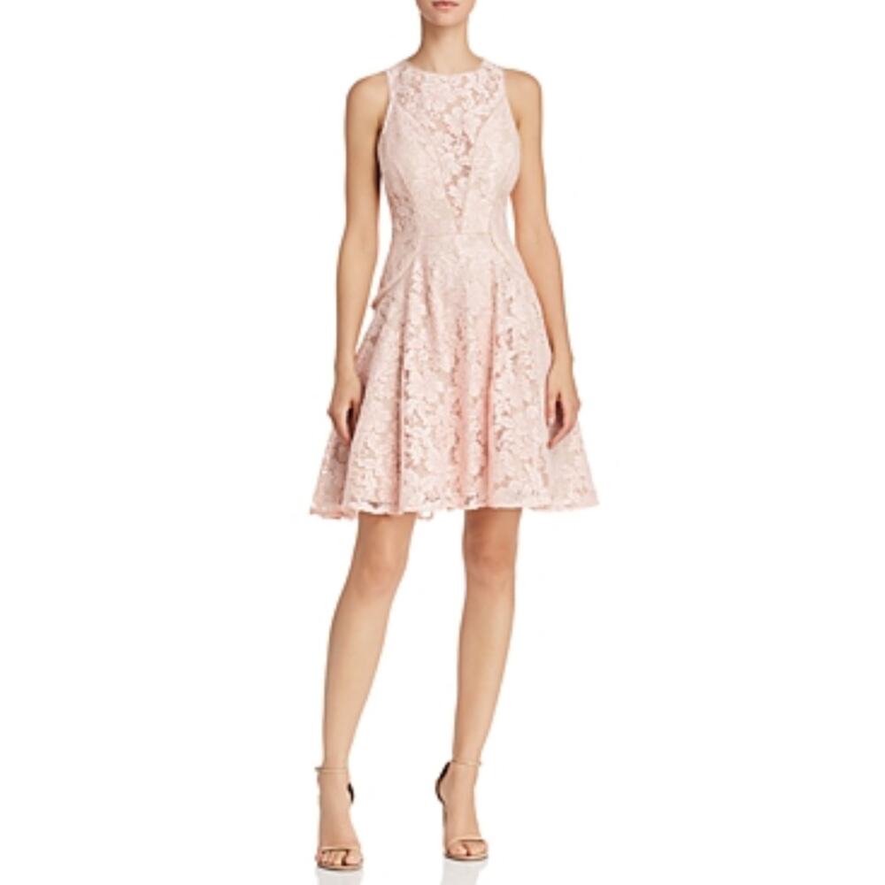 Avery G Sleeveless Lace Mini Fit Flare Halter Cocktail Party Dress Pink Size 10
